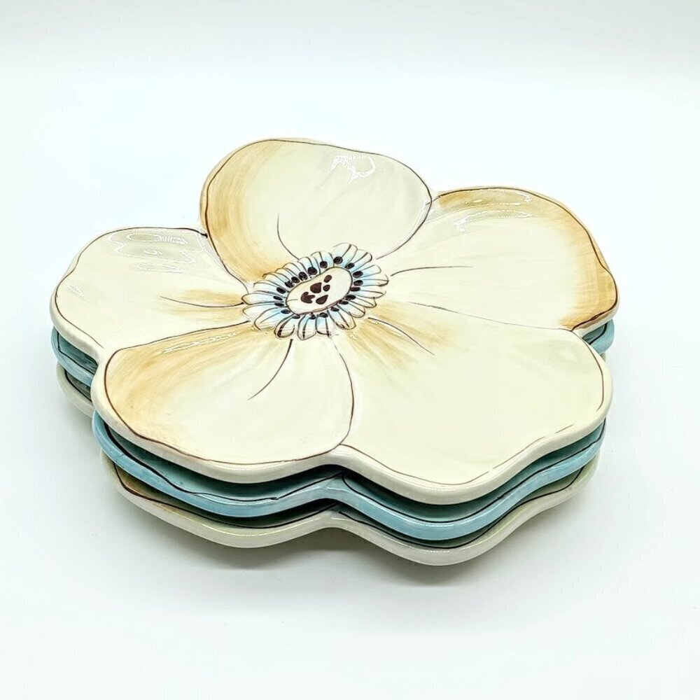 Laurie Gates Casual Collection Flower Petal Ceramic Plates (3)